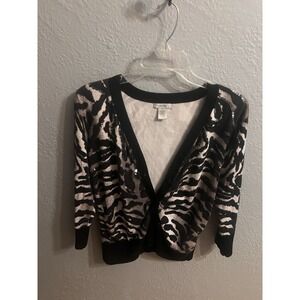 Cache‎ Womens Black Gray  V Neck Cardigan Sweater Size Medium